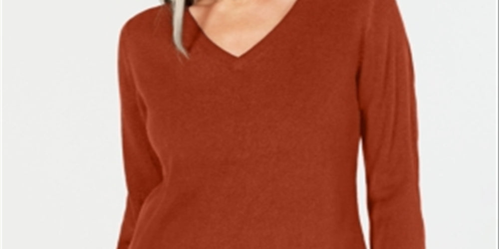 Karen Scott Women's V Neck Sweater Brown Size Petite Small