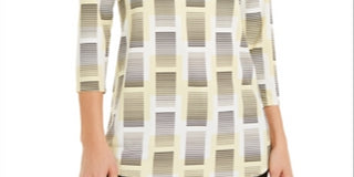 Alfani Women's Printed Cutout Top White/Lemon Size Small