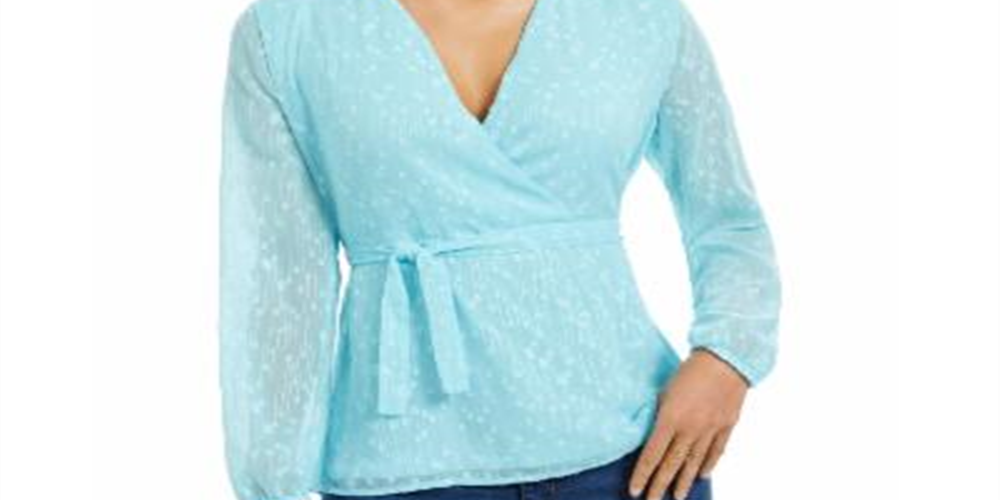 Charter Club Women's Clip Dot Wrap Top Blue Size Large