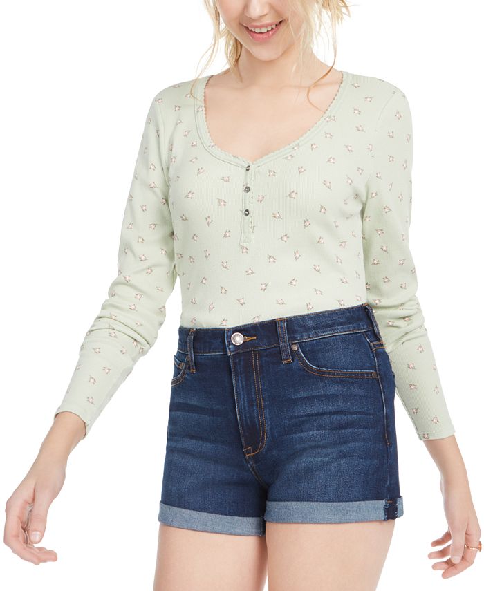 Ultra Flirt Junior's Scallop Edge Henley Shirts White Size X-Large