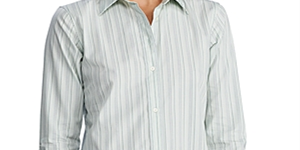 Ralph Lauren Women's Striped Button Down Cotton Shirt Green Size Large