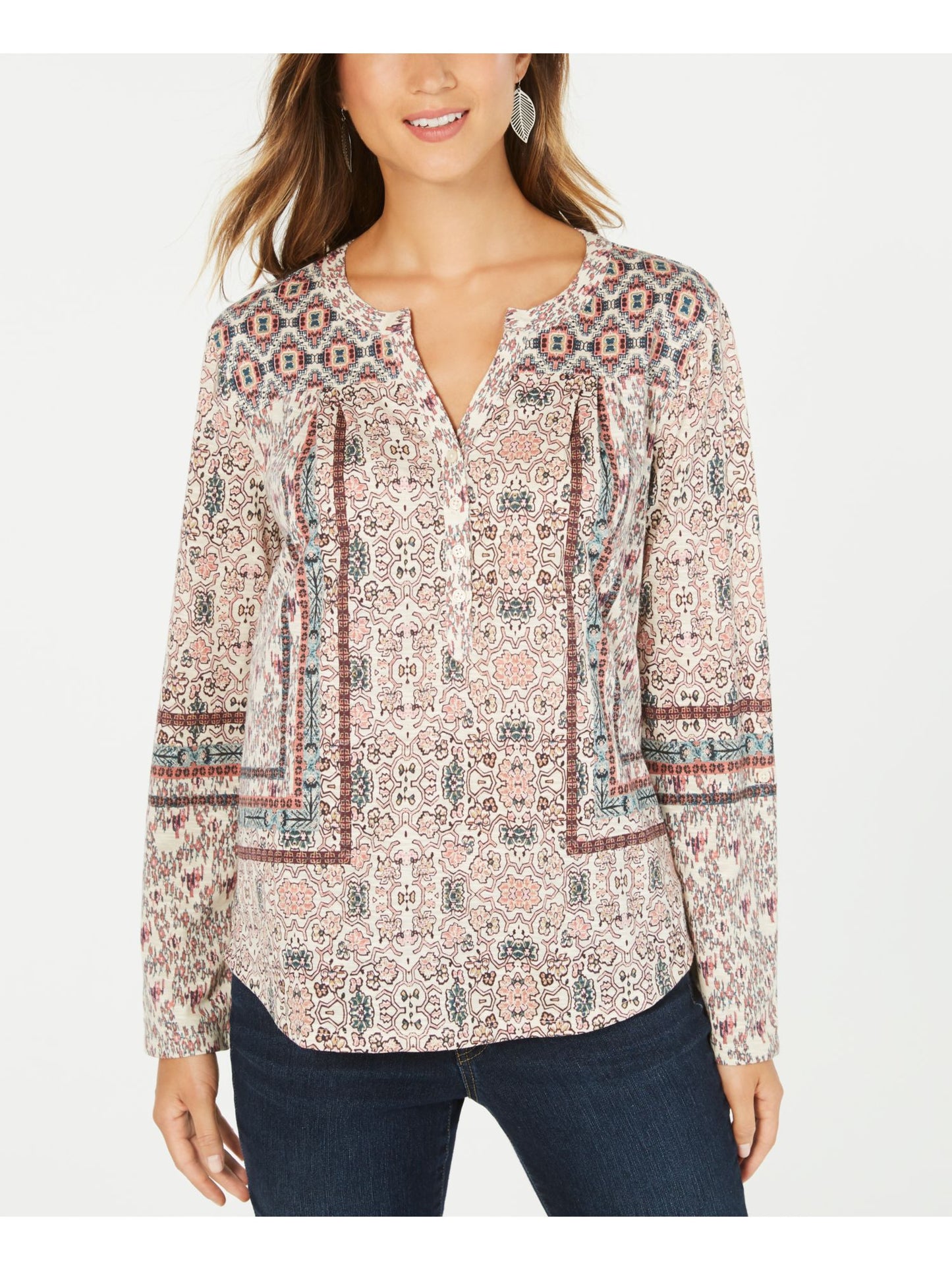 Style & Co Women's Cuffed Blouse Top Brown Size X-Small