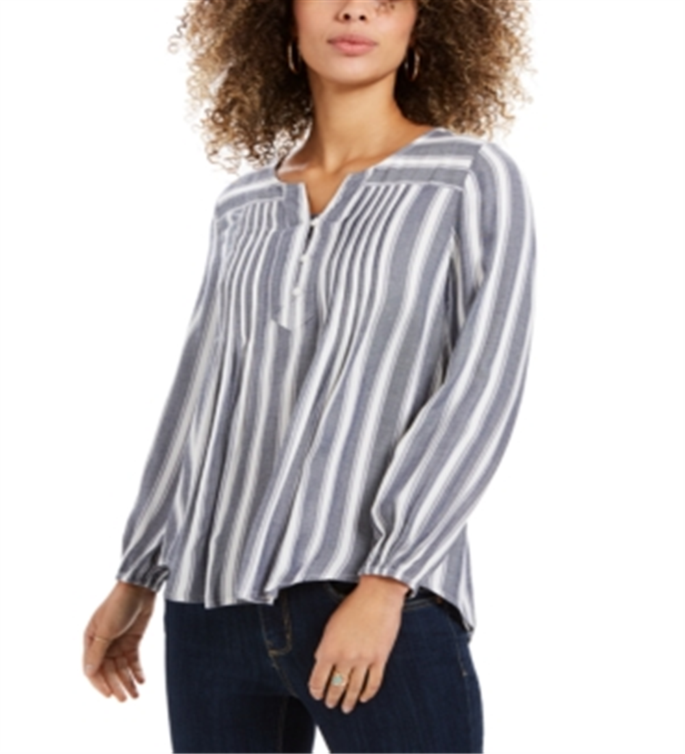 Style & Co Women's Striped Pintucked Top Blue Size X-Small