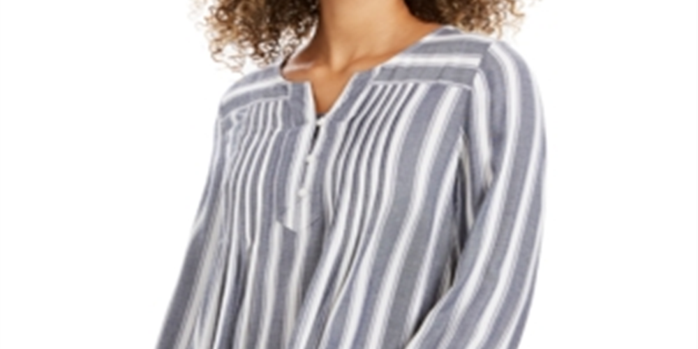 Style & Co Women's Striped Pintucked Top Blue Size X-Small