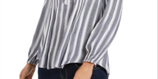 Style & Co Women's Striped Pintucked Top Blue Size X-Small