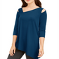 Alfani Women's Cold Shoulder Asymmetrical Top Teal Size XL
