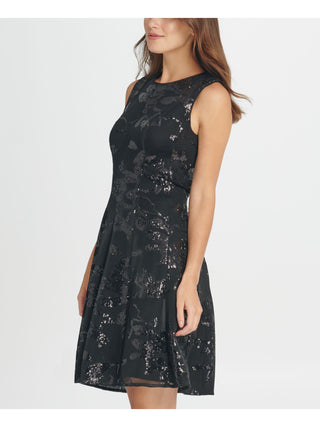 DKNY Women's Sleeveless Jewel Neck Short Fit Flare Party Dress Black Size 2