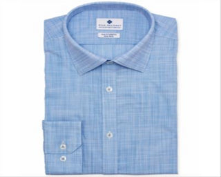 Ryan Seacrest Distinction Men's Slim Fit Stretch Woven Plaid Dress Shirt Blue Size 15