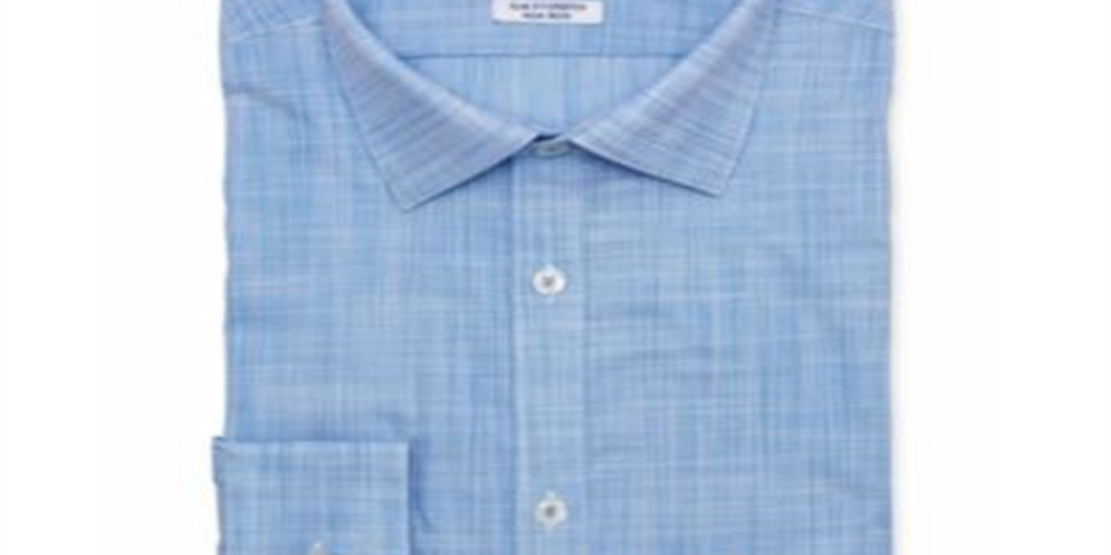 Ryan Seacrest Distinction Men's Slim Fit Stretch Woven Plaid Dress Shirt Blue Size 15