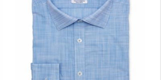 Ryan Seacrest Distinction Men's Slim Fit Stretch Woven Plaid Dress Shirt Blue Size 15