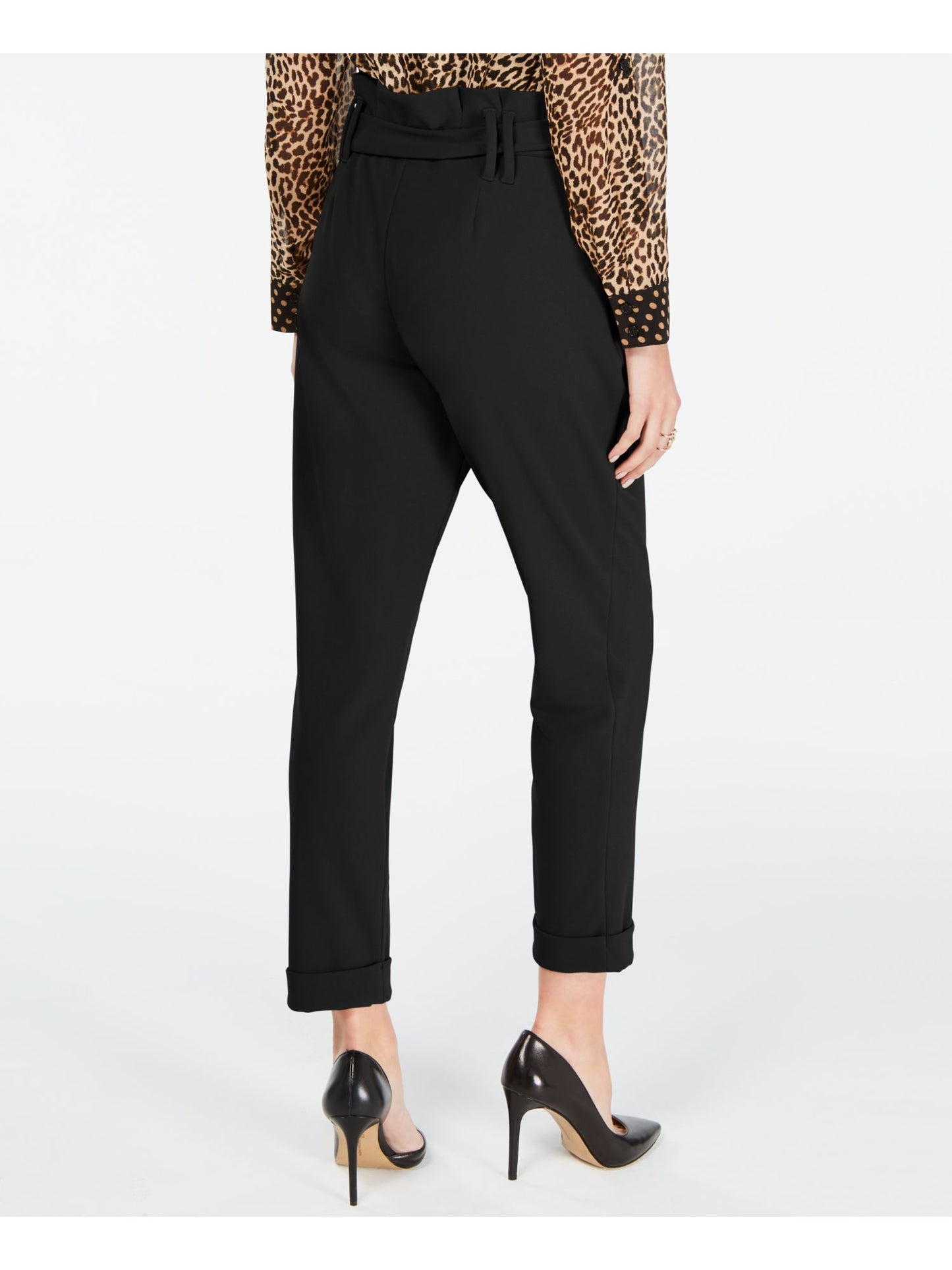 INC International Concepts Women's Belted Zippered Cropped Evening Pants Black Size 4