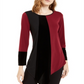 Alfani Women's Asymmetrical Hem Colorblocked Top Maroon-Black Size Petite Large