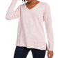 Maison Jules Women's Cotton V Neck Tunic Sweater Pink Size Large