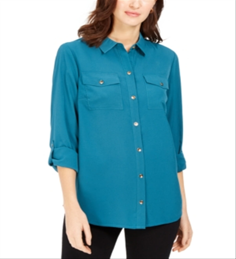 Charter Club Women's Two Pocket Shirt Blue Size X-Large