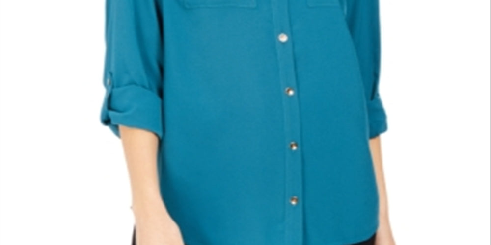 Charter Club Women's Two Pocket Shirt Blue Size X-Large