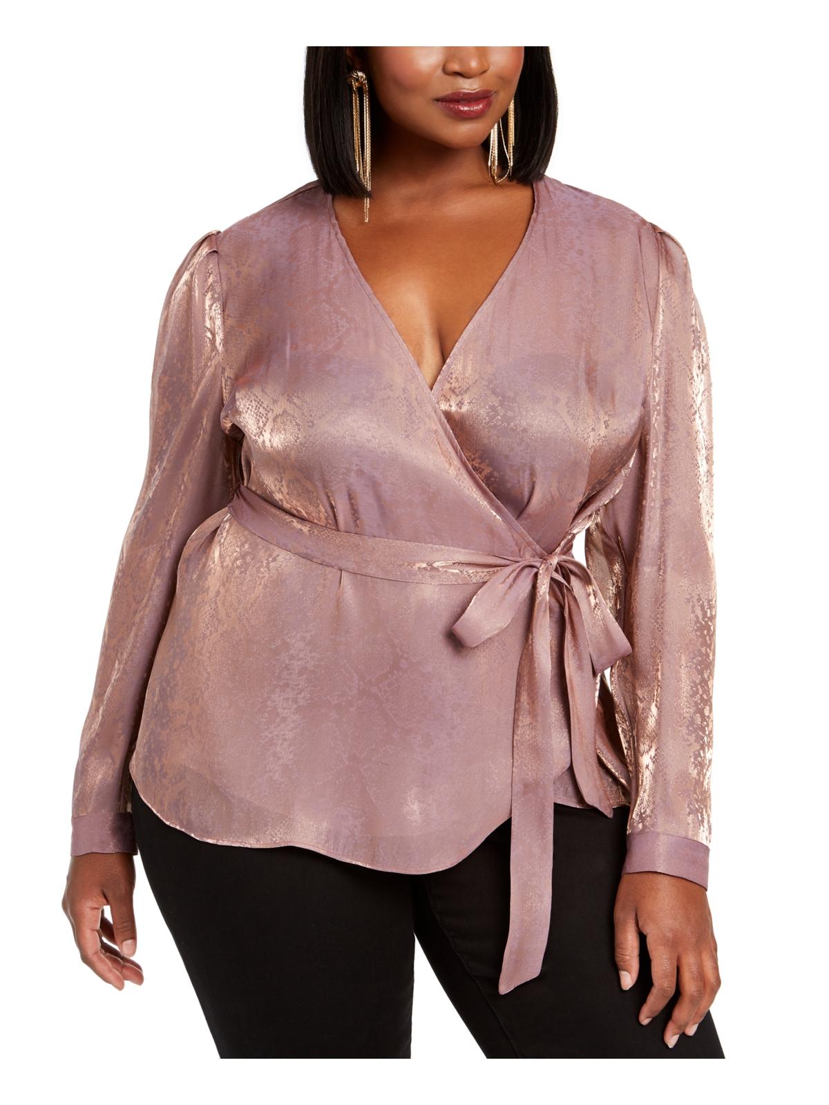 INC International Concepts Women's Metallic Snake Print Blouse Pink Size 2X