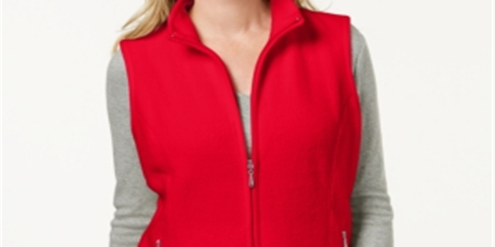Karen Scott Women's Fleece Zip Front Vest Red Size Petite Small