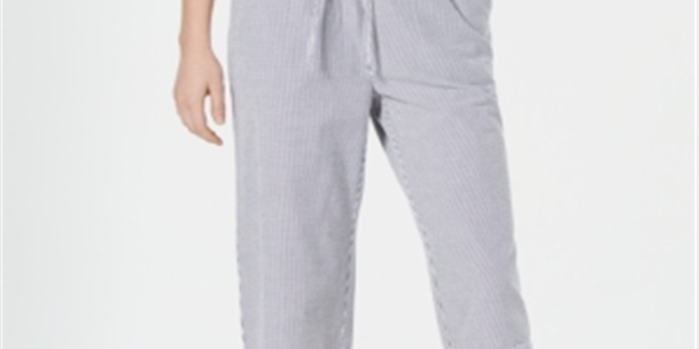 Karen Scott Women's Cotton Seersucker Capri Pants Blue Size L