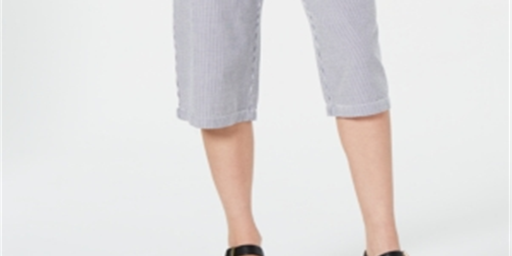Karen Scott Women's Cotton Seersucker Capri Pants Blue Size L