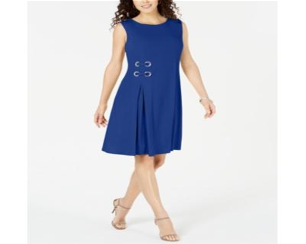 JM Collection Women's Grommet Waist Dress Blue Size Petite Large