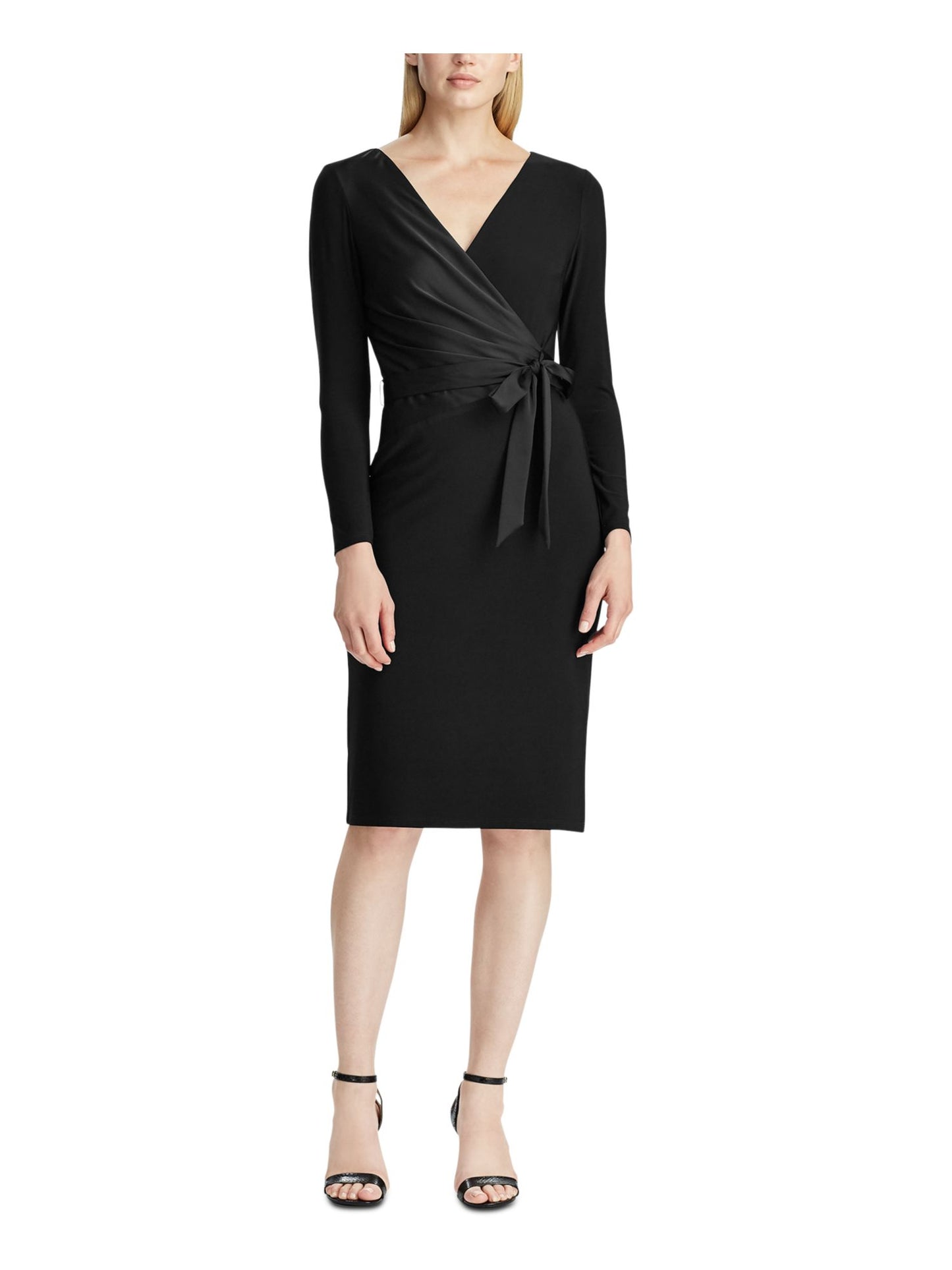 Ralph Lauren Women's Long Sleeve Below the Knee Sheath Cocktail Dress Black Size 10