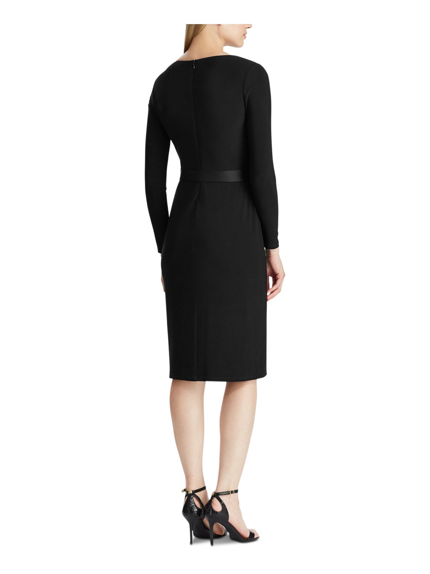 Ralph Lauren Women's Long Sleeve Below the Knee Sheath Cocktail Dress Black Size 10