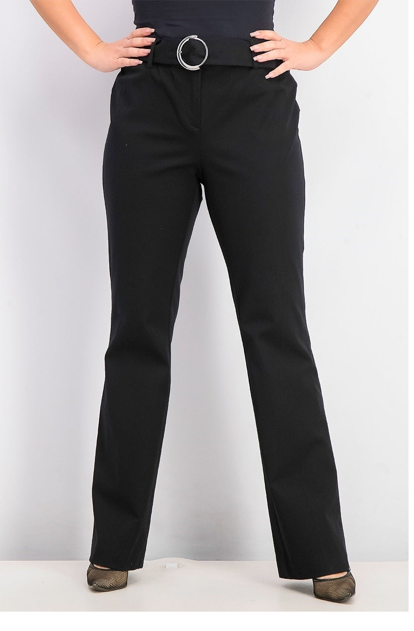 Alfani Women's Belted Solid Straight Leg Wear To Work Pants Black Size 4