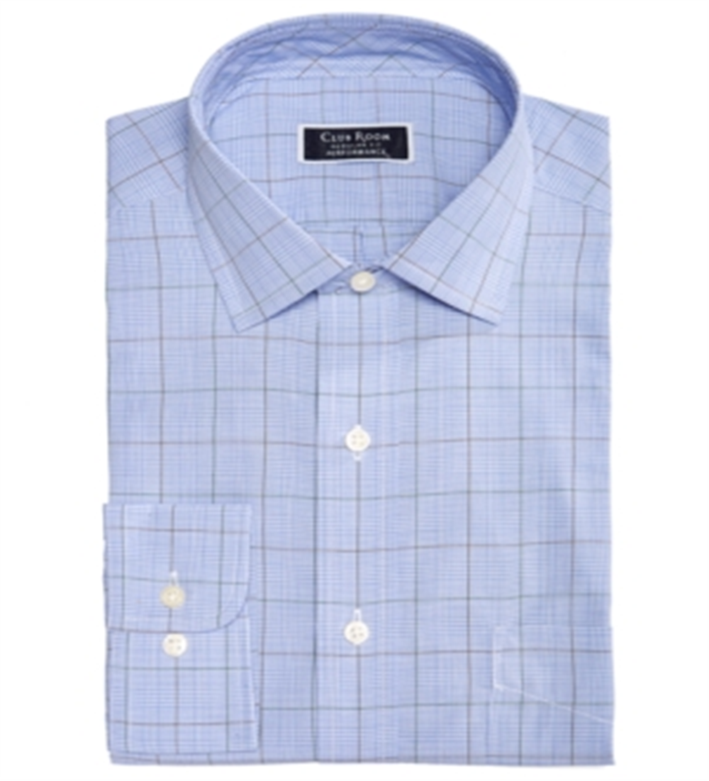 Club Room Men's Wrinkle Resistant Cotton Dress Shirt Blue Size 17