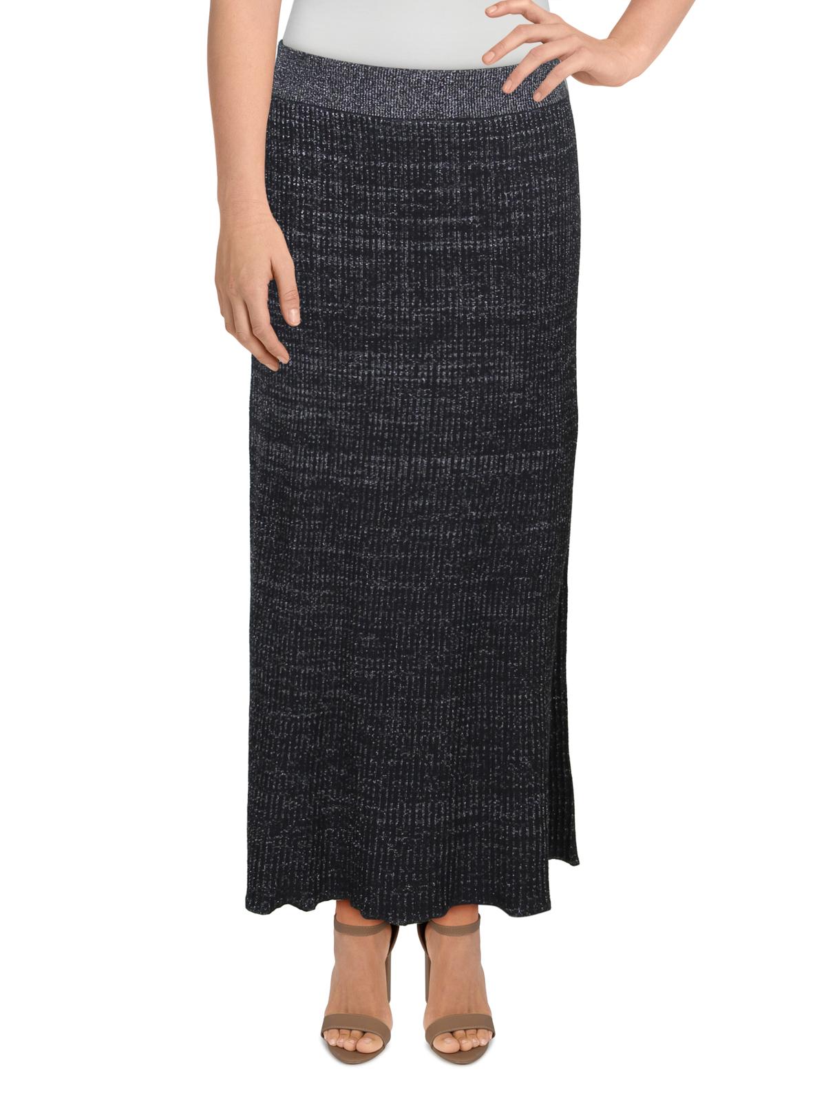 Free People Women's Shine Metallic Ribbed Maxi Skirt Black Size Medium