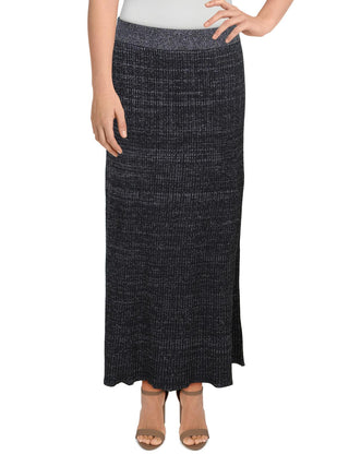 Free People Women's Shine Metallic Ribbed Maxi Skirt Black Size Medium