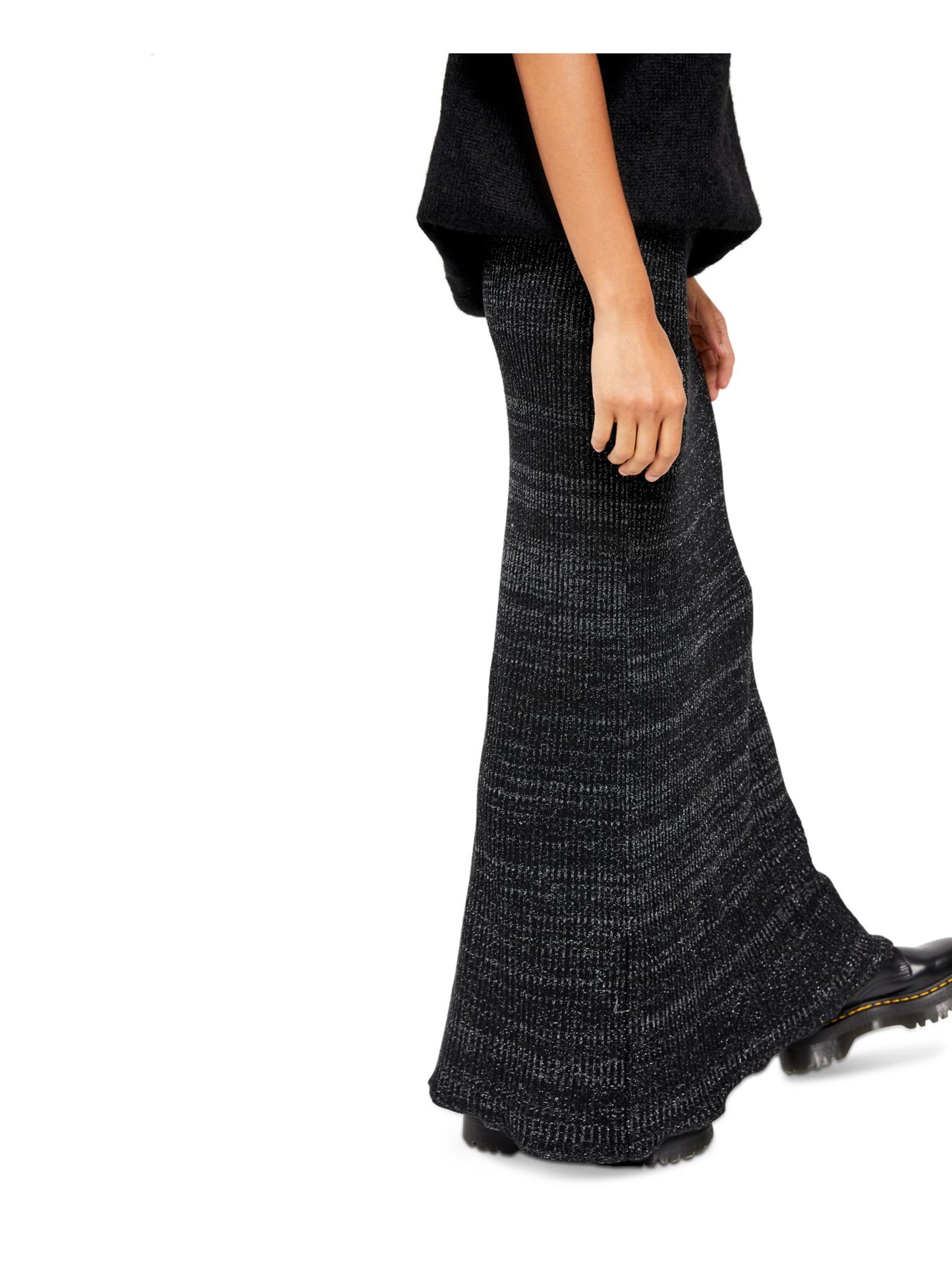 Free People Women's Shine Metallic Ribbed Maxi Skirt Black Size Medium