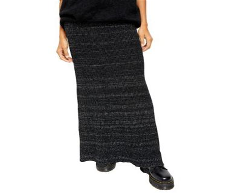 Free People Women's Shine Metallic Ribbed Maxi Skirt Black Size Medium