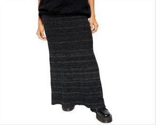 Free People Women's Shine Metallic Ribbed Maxi Skirt Black Size Medium