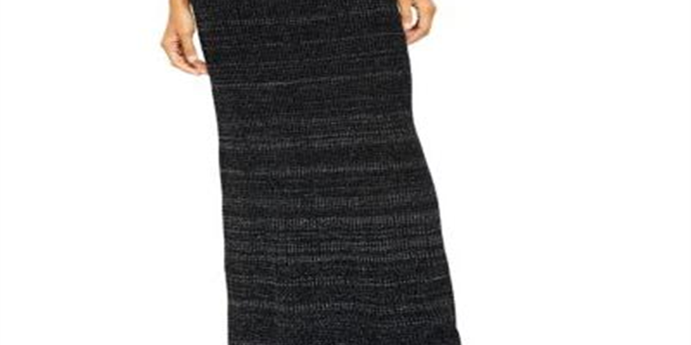 Free People Women's Shine Metallic Ribbed Maxi Skirt Black Size Medium