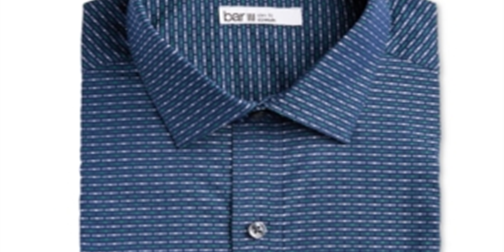 Bar III Men's Cotton Collared Dress Shirt Blue Size