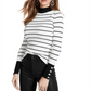 Guess Women's Rebekah Striped Button Mock Turtleneck Sweater White Size X-Small