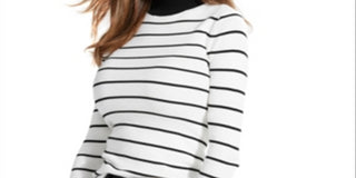 Guess Women's Rebekah Striped Button Mock Turtleneck Sweater White Size X-Small