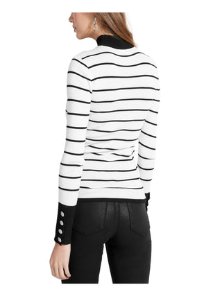 Guess Women's Rebekah Striped Button Mock Turtleneck Sweater White Size Large