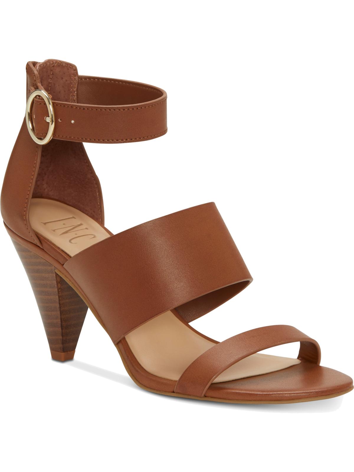 INC International Concepts Women's Memory Foam Sock Strappy Bold Buckle Adjustable Strap Cushioned Gavi Almond Toe Cone Heel Zip up Dress Sandals Brown Size 9.5 M