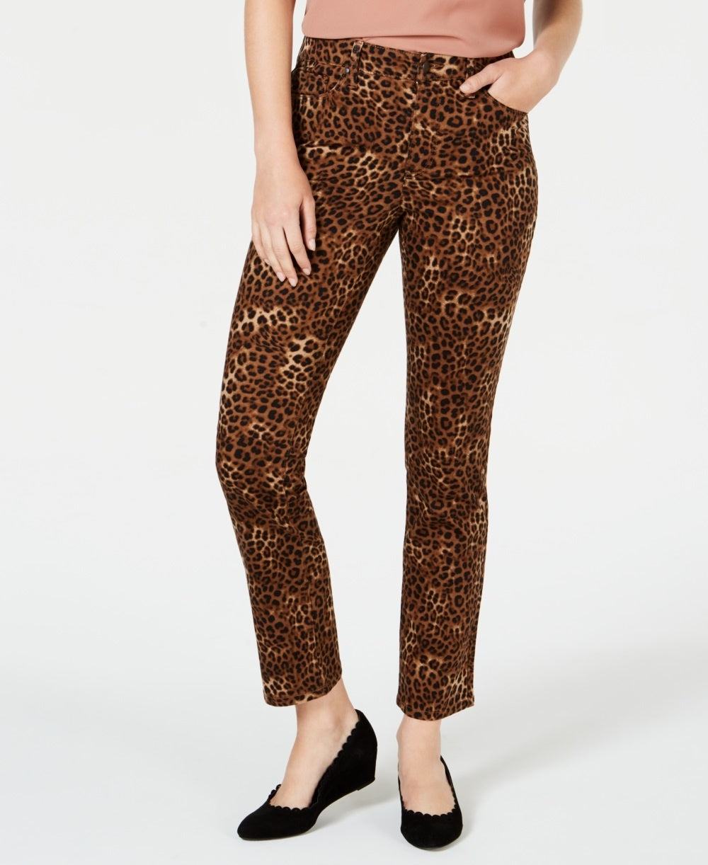 Charter Club Women's Animal Print Lexington Straight Leg Jeans Brown Size 14
