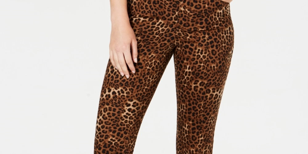 Charter Club Women's Animal Print Lexington Straight Leg Jeans Brown Size 14