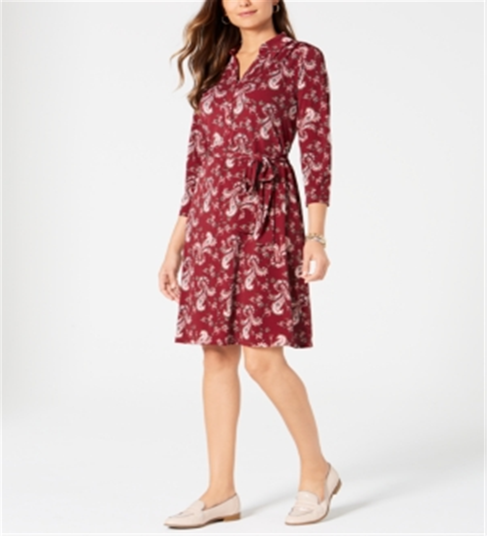 Charter Club Women's Printed Polo Shirtdress Cranberry Size -Petite S/M