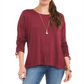 Style & Co Women's Drawstring Tie Cuff Top Wine   Size Petite L