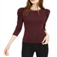 Bar III Women's Mesh Trim Puff Sleeve Top Maroon Size 2XS