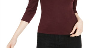 Bar III Women's Mesh Trim Puff Sleeve Top Maroon Size 2XS