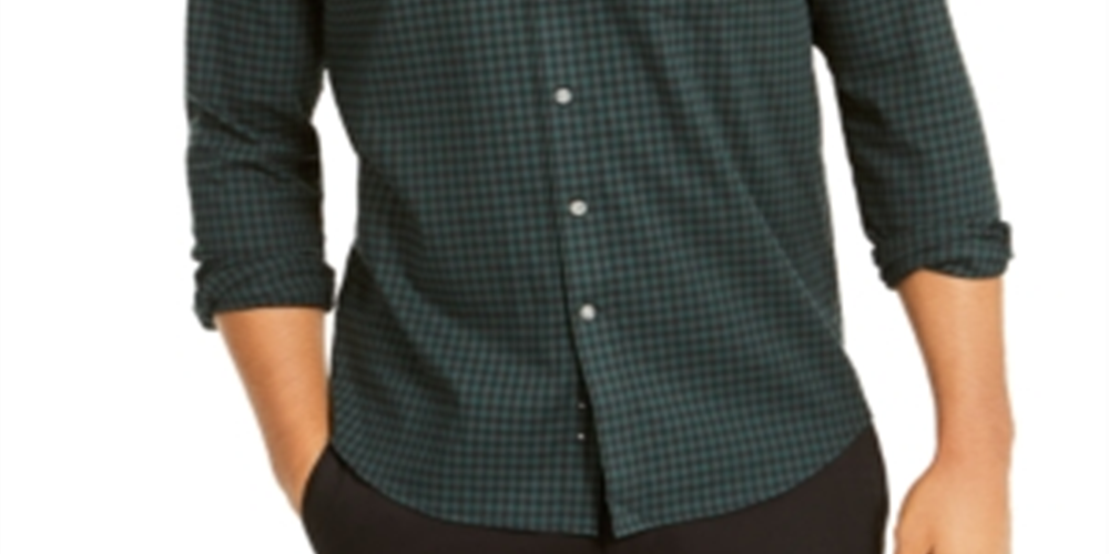 Club Room Men's Shirt Button Down Gingham Long Sleeve Green Size Small