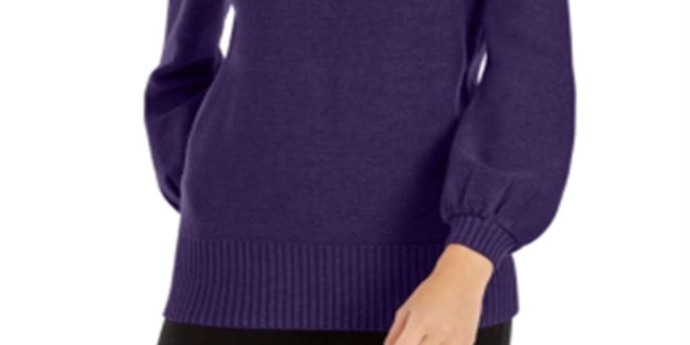 Alfani Women's Mock Neck Embellished Sweater Purple Size Petite XL