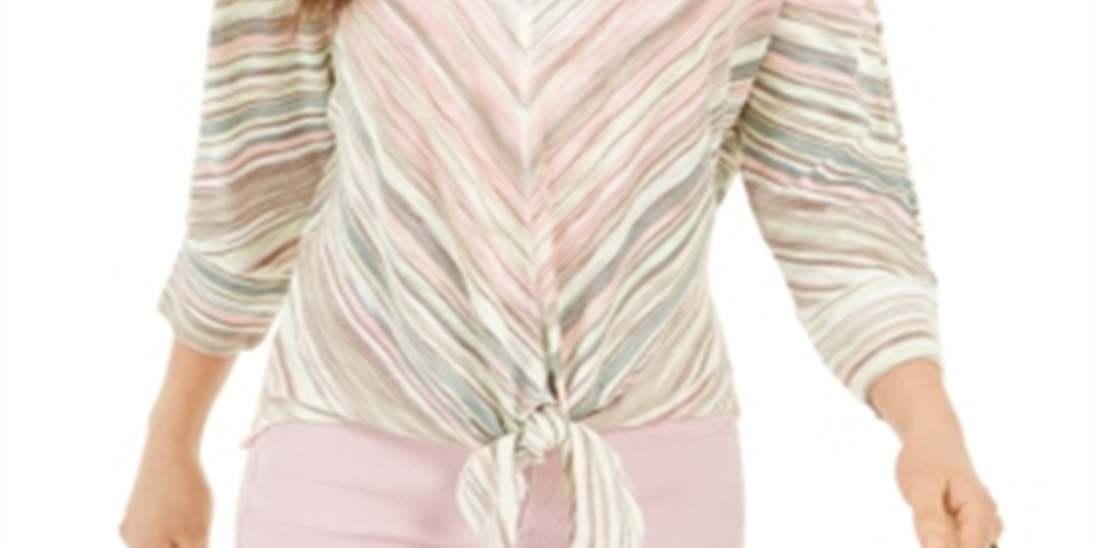 Style & Co Women's Stripe Front Tie Top Green Size Small