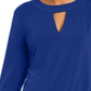 Charter Club Women's Solid Bell Sleeve Keyhole Blouse Evening Top Blue Size Medium