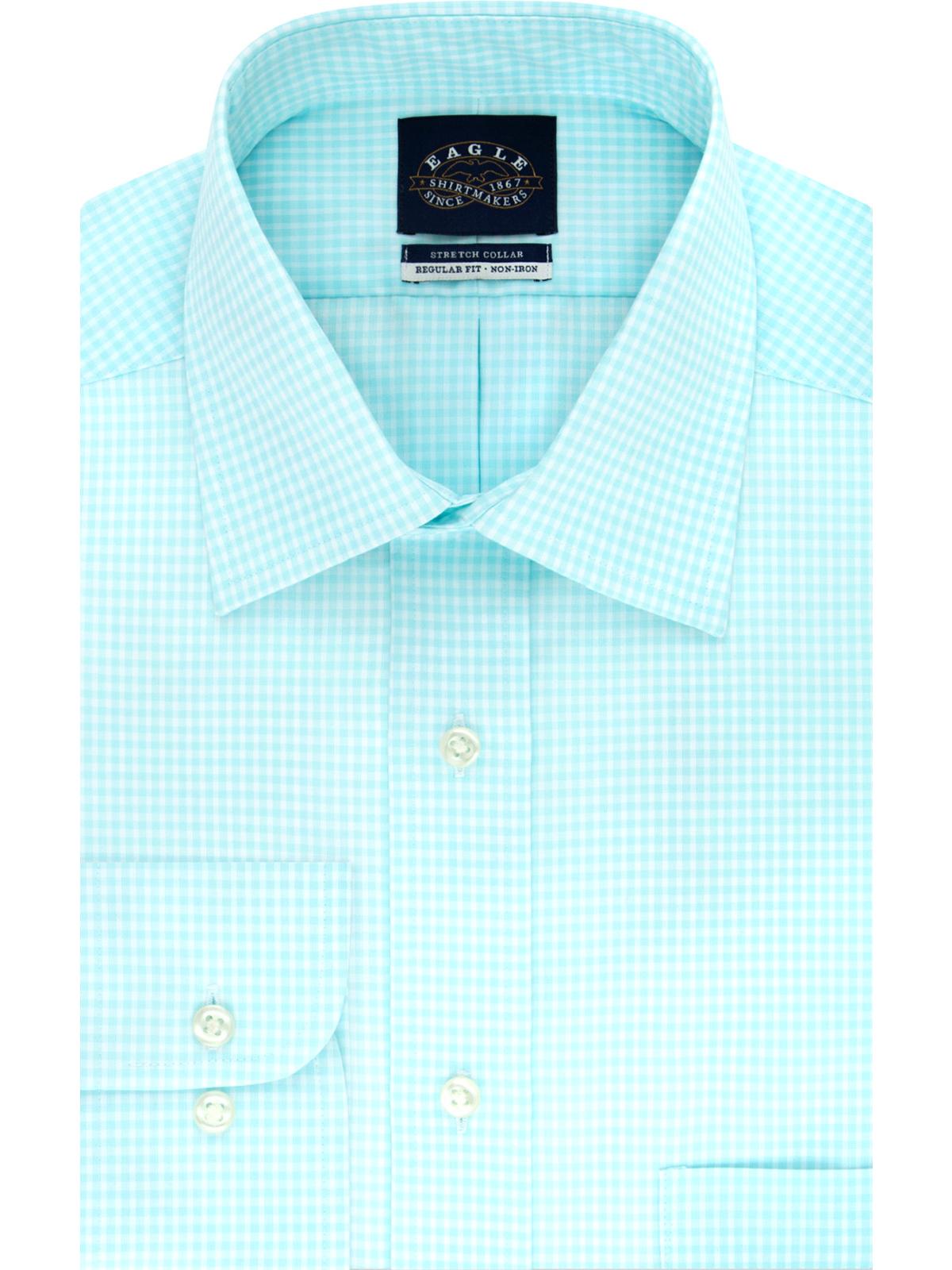 Eagle Men's Cotton Check Print Dress Shirt Aqua Size Large